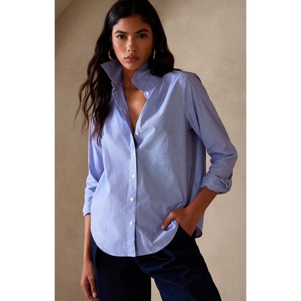 Banana Republic Crisp Blue Cotton Button Front Shirt Top Medium